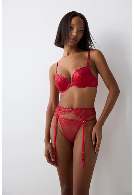 Сутиен с повдигащ се ефект и отделяща се верижка - Червен