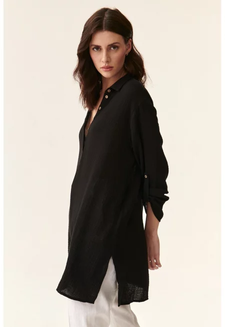Свободна блуза с копчета - Черен