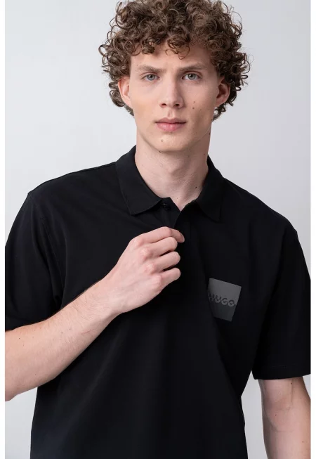 Тениска Dusplity с яка и лого - Избеляло черно/Tъмносив