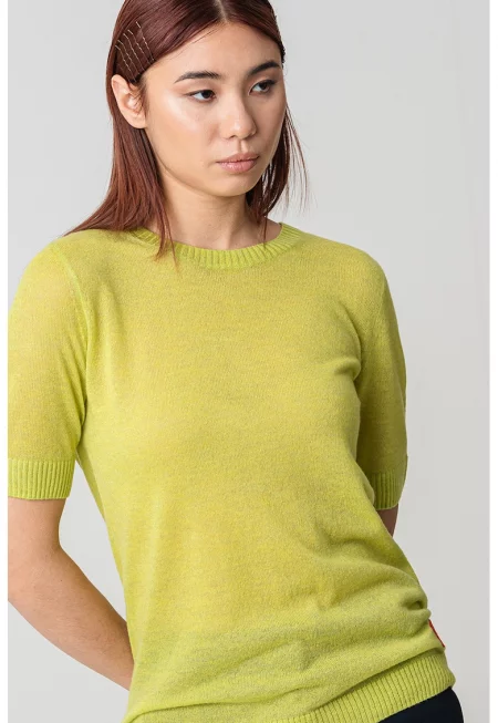 Тениска с лиосел и вълна - Лайм зелено