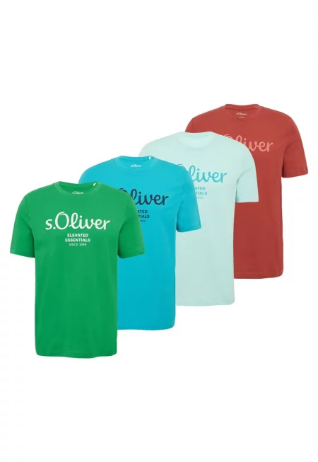 Тениска с лого - 4 броя - Червен/Зелен/Тюркоаз