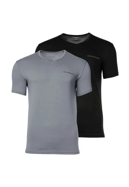 Тениска с овално деколте и лого - 2 броя - Черен/Сив