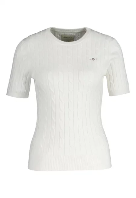 Тениска с плетка осморка с лого - Бял