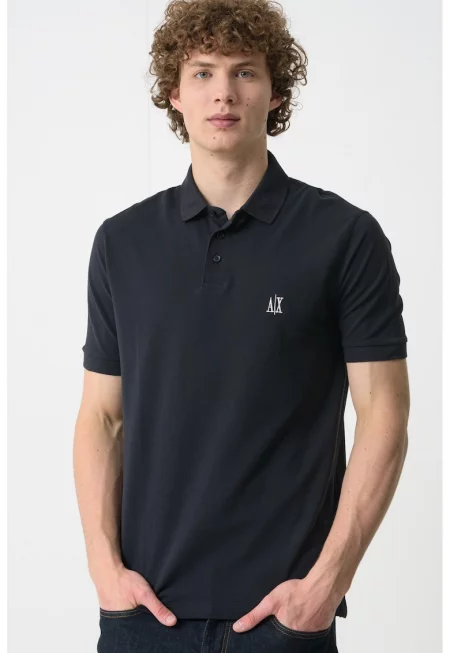 Тениска с яка и лого - Ултрамарин синьо