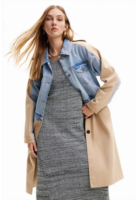 Тренч Sherlock с дънкови панели