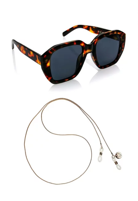 Унисекс квадратни слънчеви очила с верижка - Кафяв/Оранжев