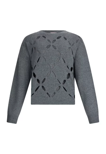 Вълнен пуловер с отвори - Сив