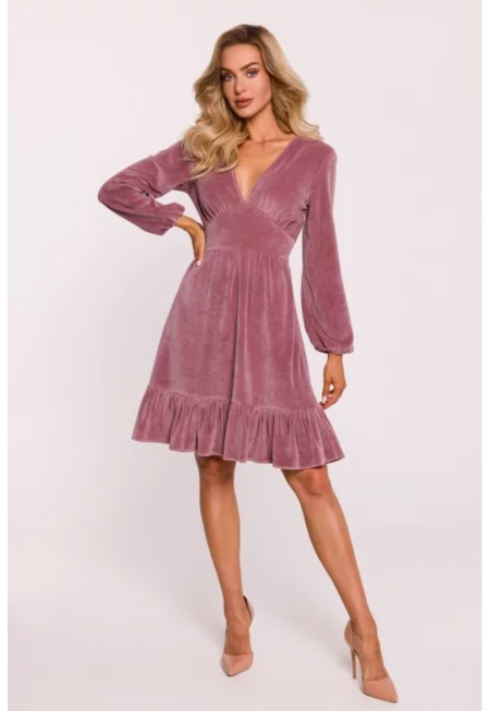 Велурена рокля с бюстие