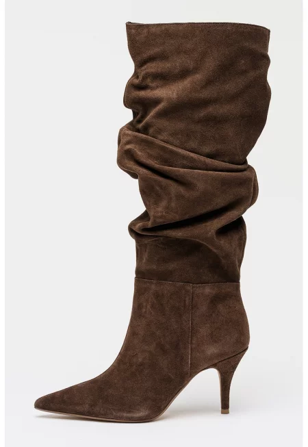 Високи ботуши Kimmia с набирания и ток - Тъмнокафяв