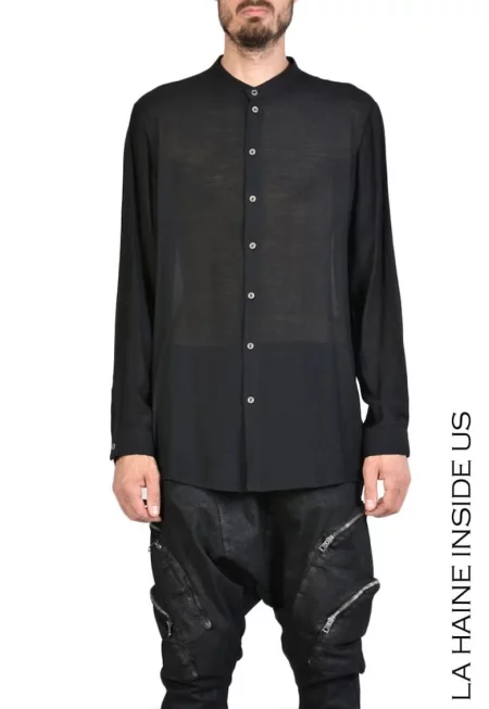 Вталена риза с туника яка - Черен