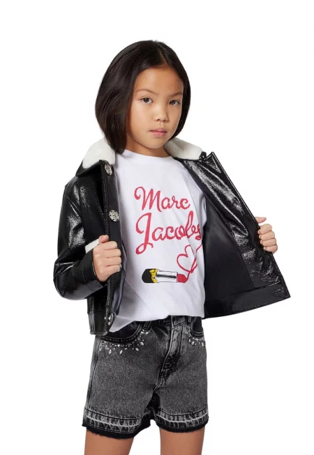 Яке от еко кожа с еко пух - Черен/Мръснобял