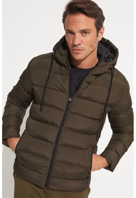 Зимно капитонирано яке с джобове с цип - Тъмнокафяв