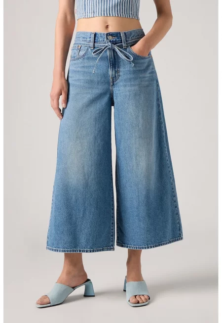 3/4 разкроени дънки - Светлосин меланж