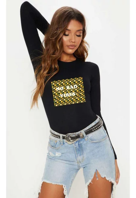 888113554-Черна дамска блуза - No Bad Vibes