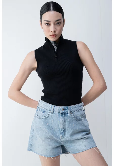 Блуза без ръкави - с къс цип