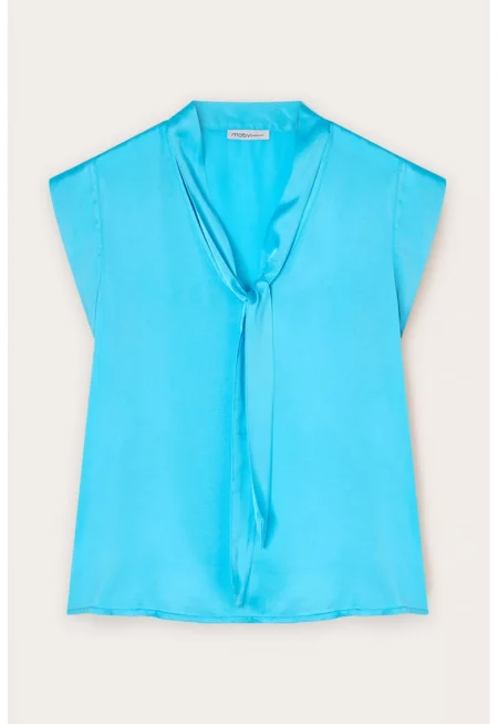 Блуза с панделка - Тюркоаз