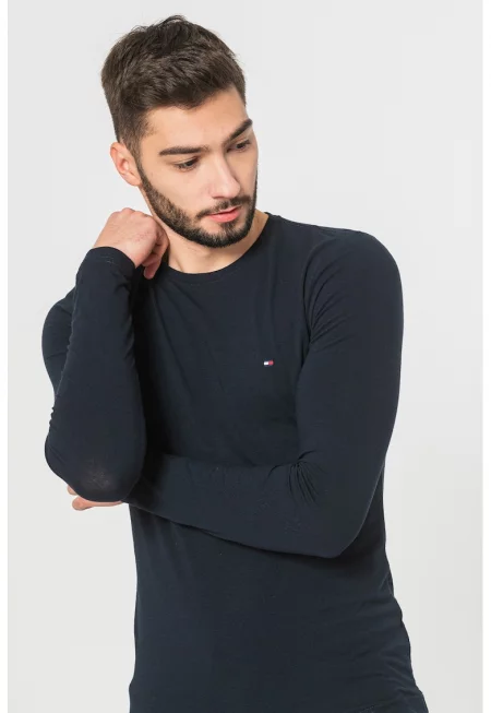 Блуза slim fit от органичен памук - Червен/Бял/Тъмносин