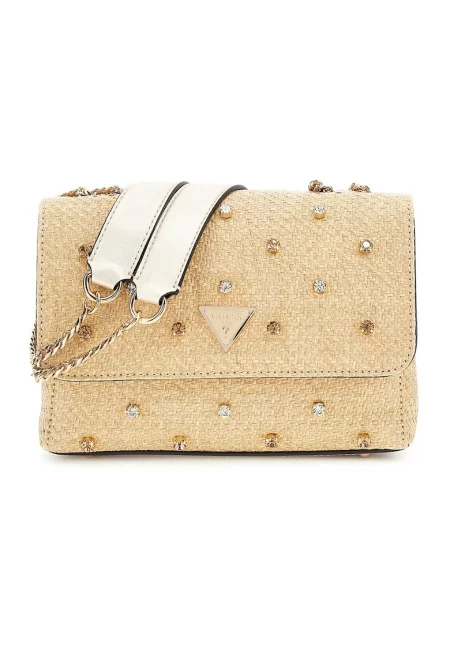 Чанта през рамо Giully с декоративни камъни - Бежов