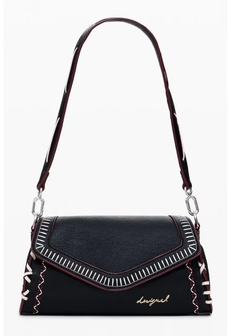 Чанта през рамо от еко кожа с кааче - Бордо/Черен