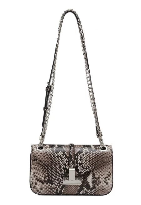 Чанта през рамо с принт - Черен/Бежов/Светлокафяв