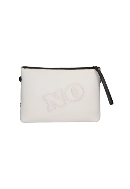 Чанта с цип и релефен надпис - Мръснобял