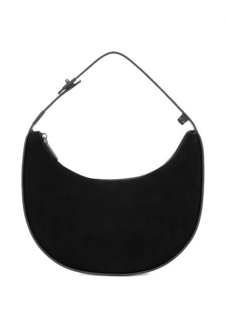 Чанта с велур и кожа - Черен