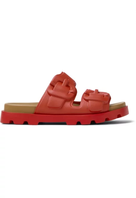 Чехли от еко кожа с токи - Червен