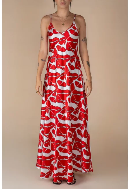 Дълга рокля А силует с флорален десен модел