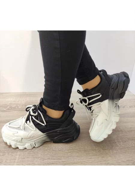 Дамски обувки  2386 Черни с кремаво - бели