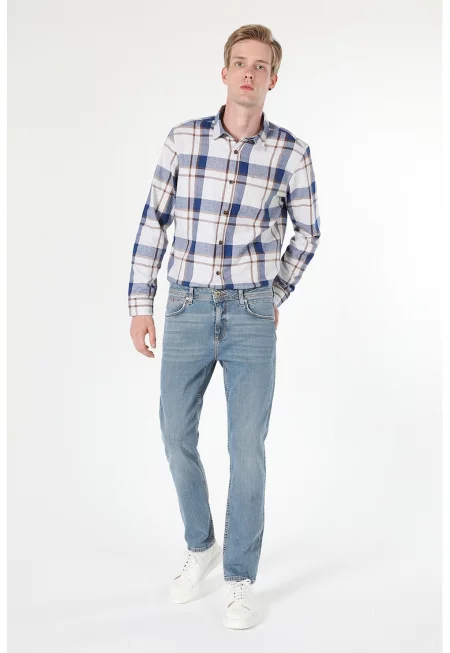 Дънки със средна талия - Прашно синьо