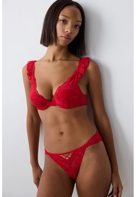 Дантелен сутиен с набирания - Червен