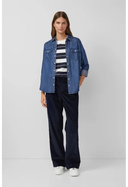 Едноцветен панталон с висока талия - Тъмносин