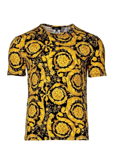 Флорална тениска 48283 с органичен памук - Златист/Черен