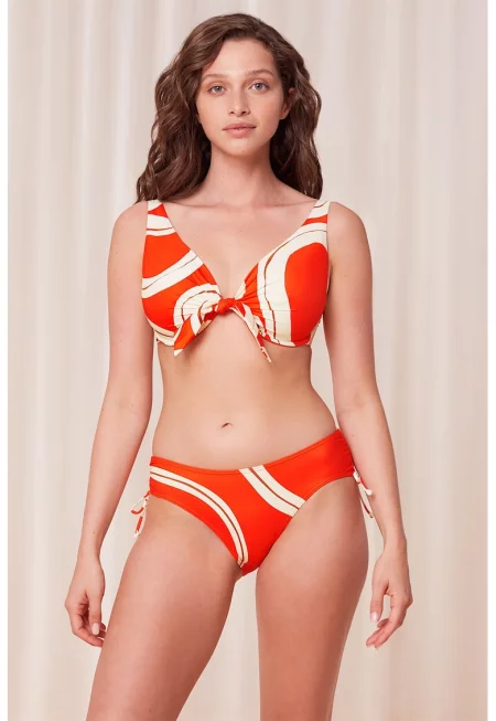 Горен бански с принт - Канелено кафяво/Мандарина/Крем