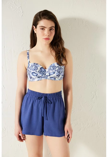 Горнище на бански с десен - Бял/Син