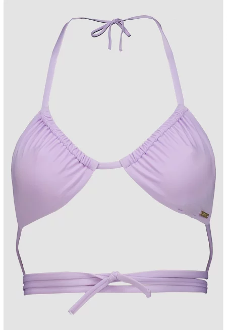 Горнище на бански с триъгълни чашки и връзки - Лилав