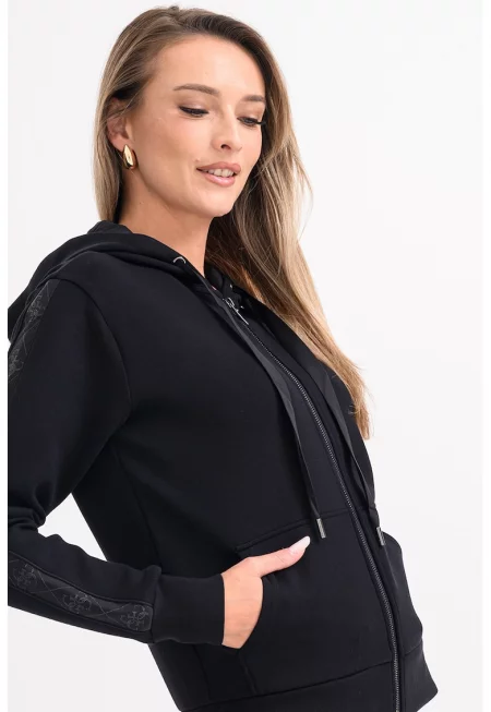 Худи с цип и два джоба - Черен