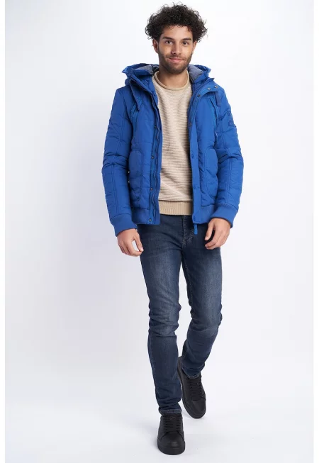 Капитонирано зимно яке с качулка - Кралско Синьо