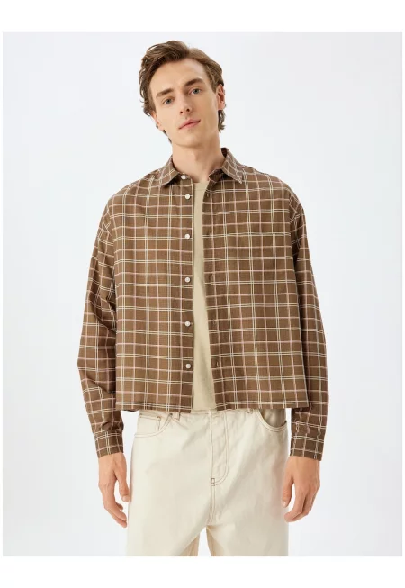 Карирана риза с дълги ръкави - Кафяв