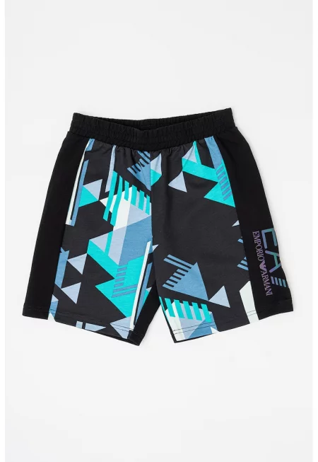 Къс панталон с фигурален принт - Черен/Син/Персийско зелено