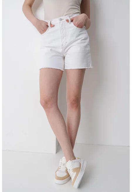 Къси дънки тип Mom - Слонова кост