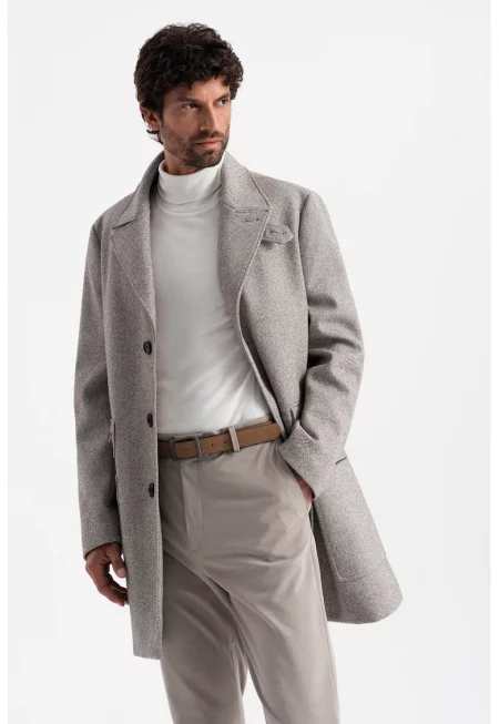Късо палто с двойни ревери - Бежов/Сив меланж