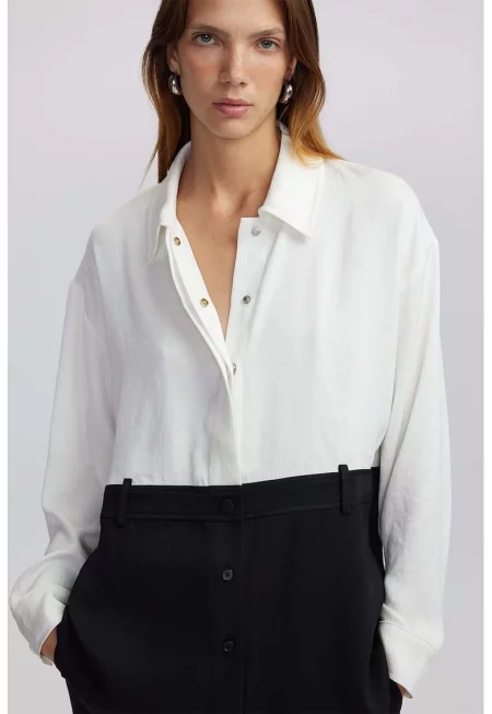 Комби риза с копчета - Бял/Черен