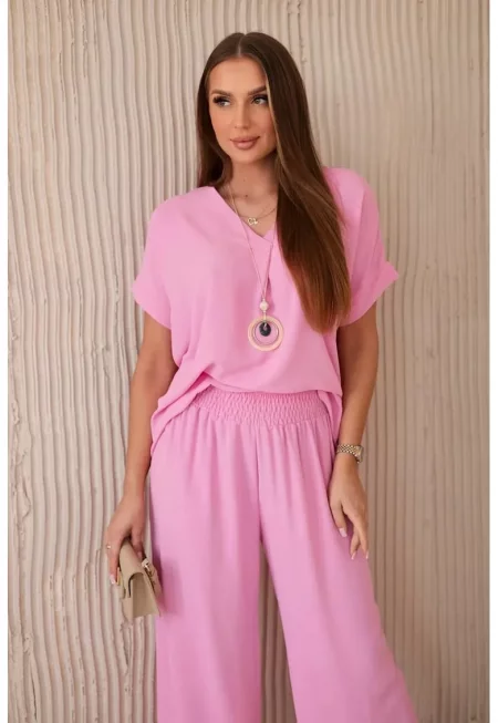 Комплект с колие - блуза и панталон 28389 - Розово