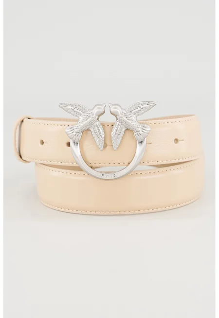 Кожен колан с тока с лого - Светло кафяво