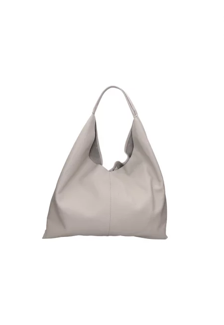 Кожена чанта с несесер с цип - Светло сив