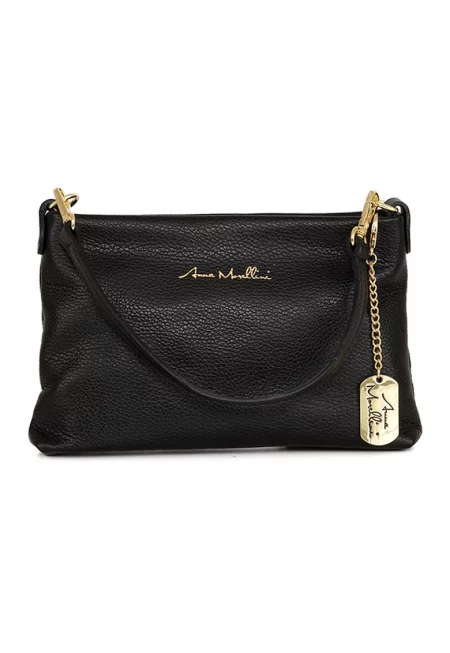 Кожена чанта с висулка с лого - Черен