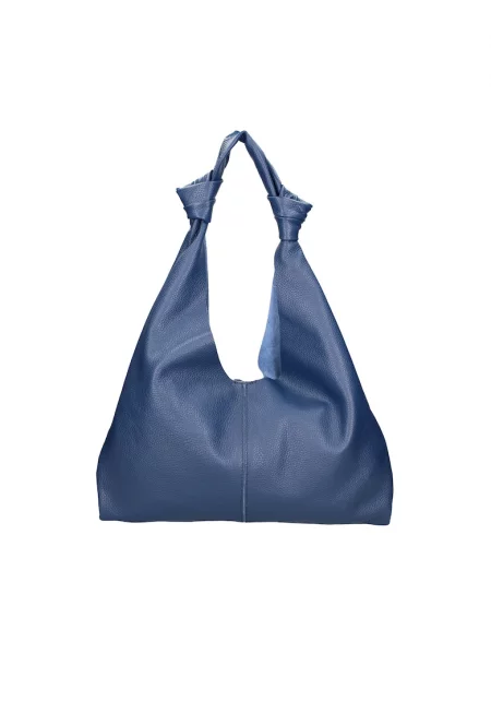 Кожена чанта за рамо с несесер с цип - Син