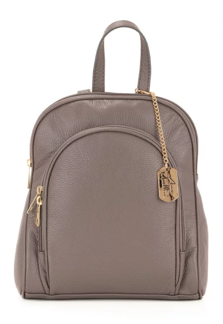 Кожена раница Breta с преден джоб - Сиво-бежов