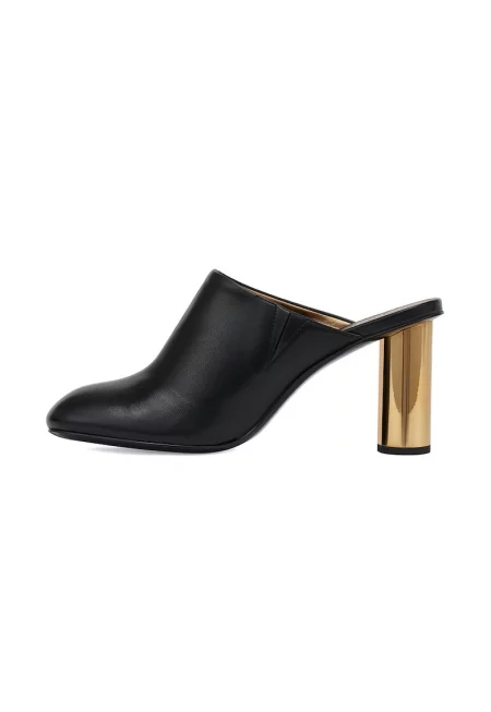 Кожени обувки с масивен ток - Златист/Черен